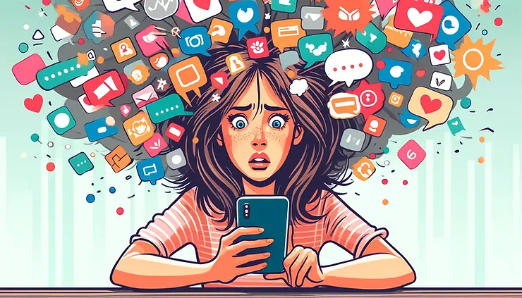 Girl feeling overwhelmed with the amount of photos she is receiving from friends